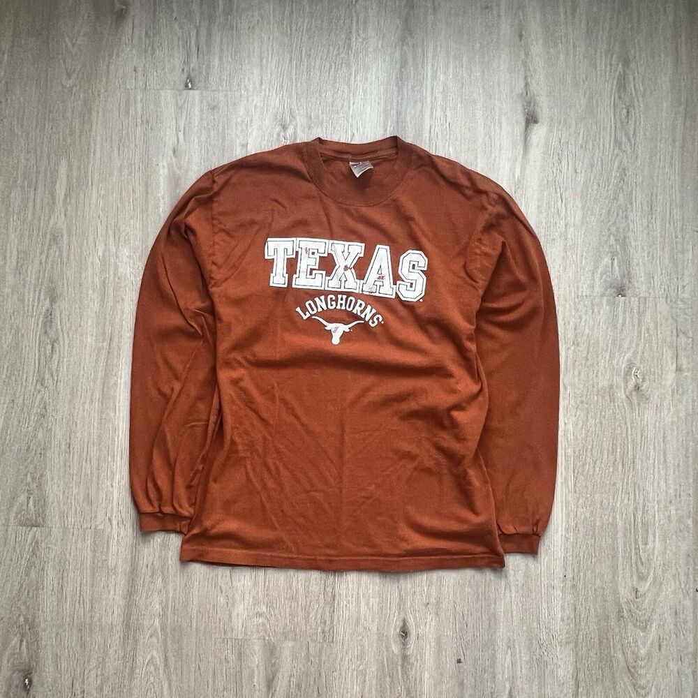 Texas Longhorns Shirt Mens Medium Orange NCAA Football Jerzees Long Sleeve
